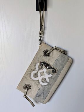 Coach Seahorse Embellished Canvas Wristlet